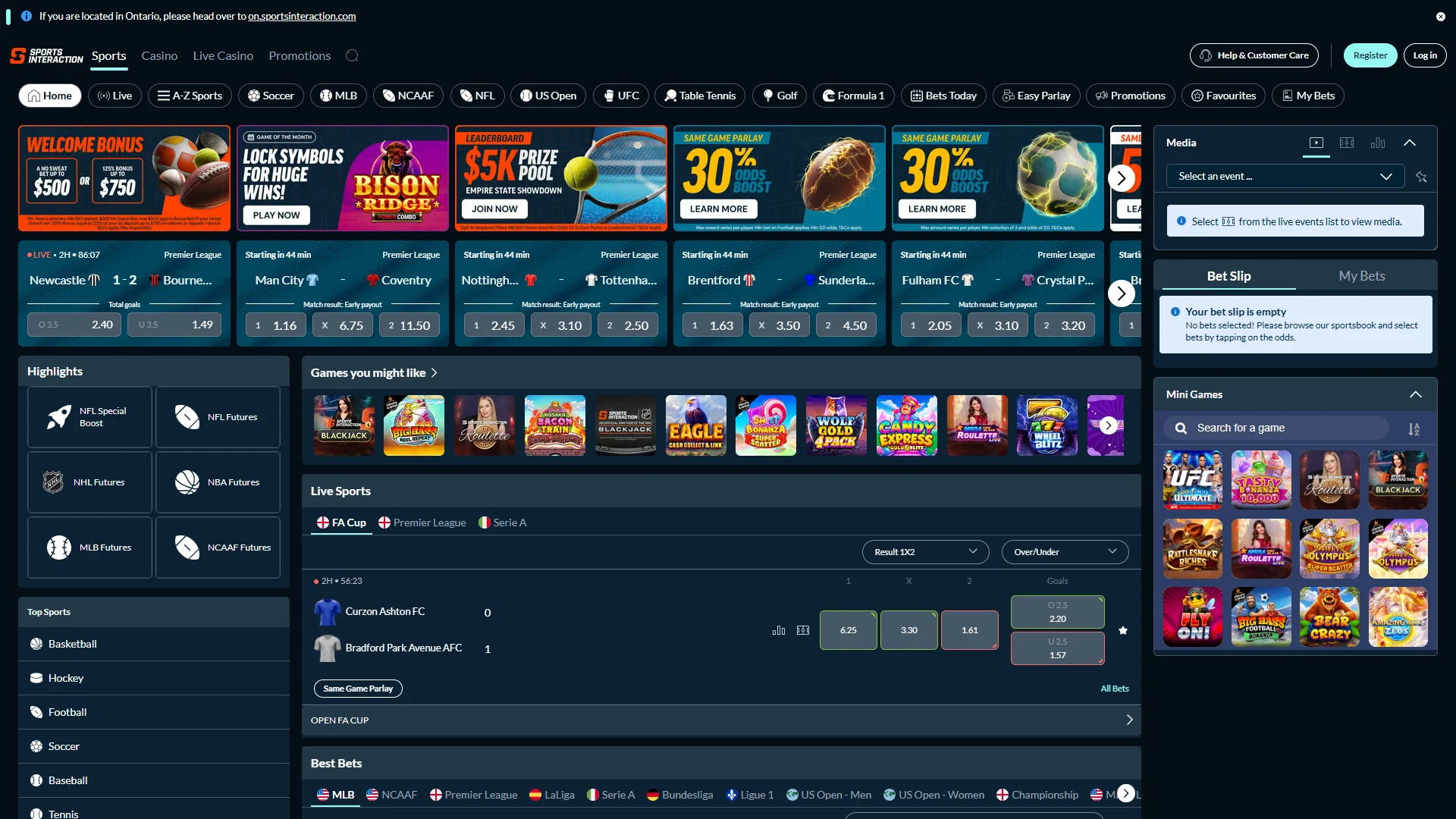 Sports Interaction homepage